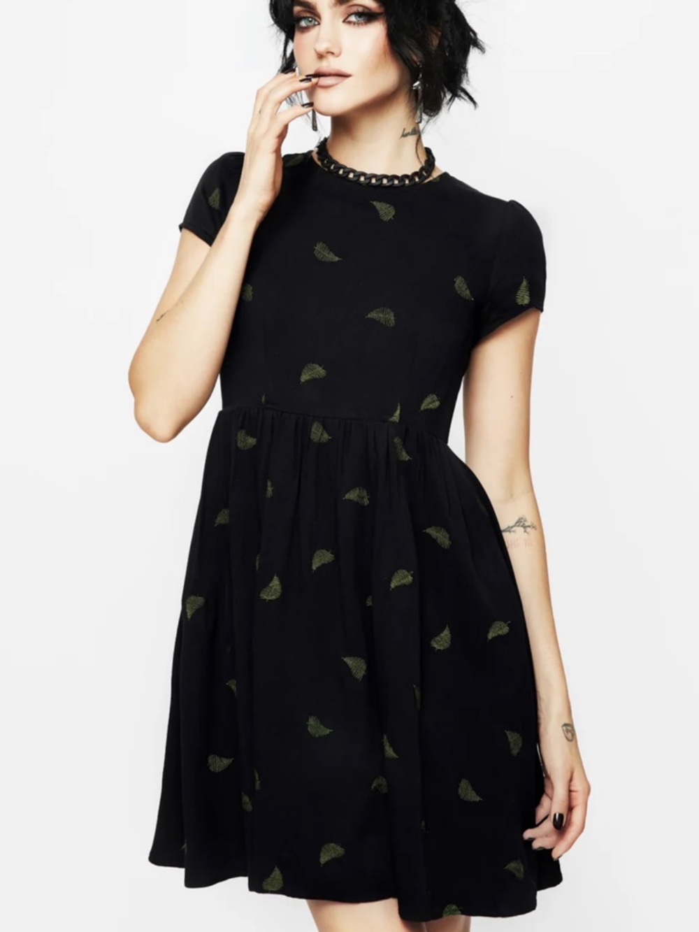 Disturbia Osmunda Fern Embroidered Mini Skater Dress US Size